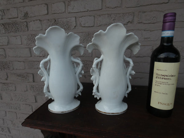 antique pair Vieux paris porcelain floral paint vases