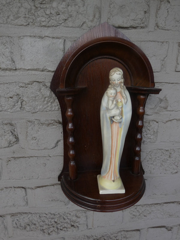 German HUMMEL porcelain madonna marked statue on console wood