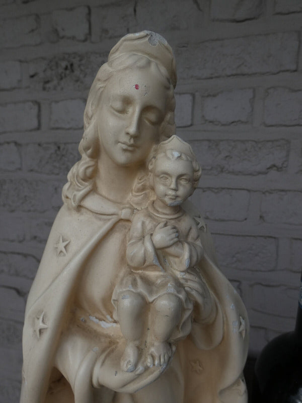 Antique chalk creme colour madonna child   statue religious