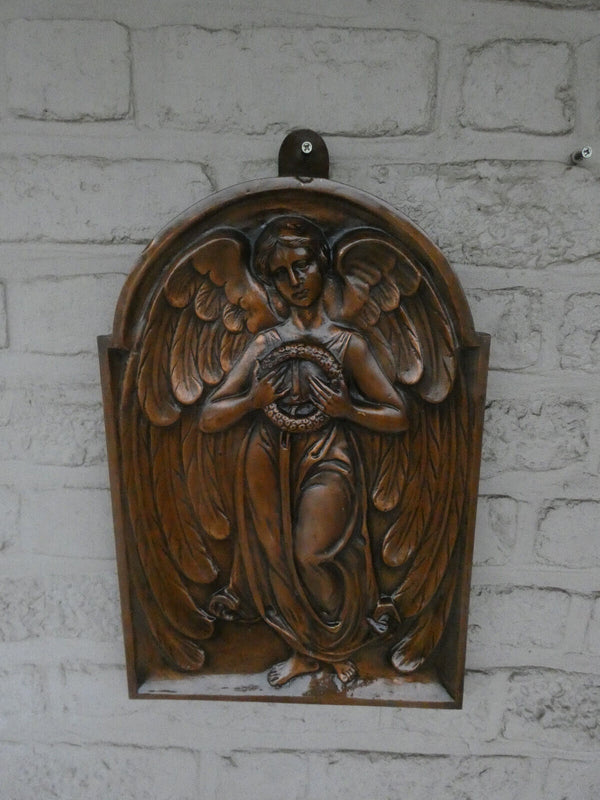 Vintage 1960 Bronze angel relief religious wall plaque panel