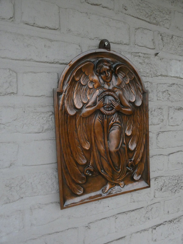 Vintage 1960 Bronze angel relief religious wall plaque panel