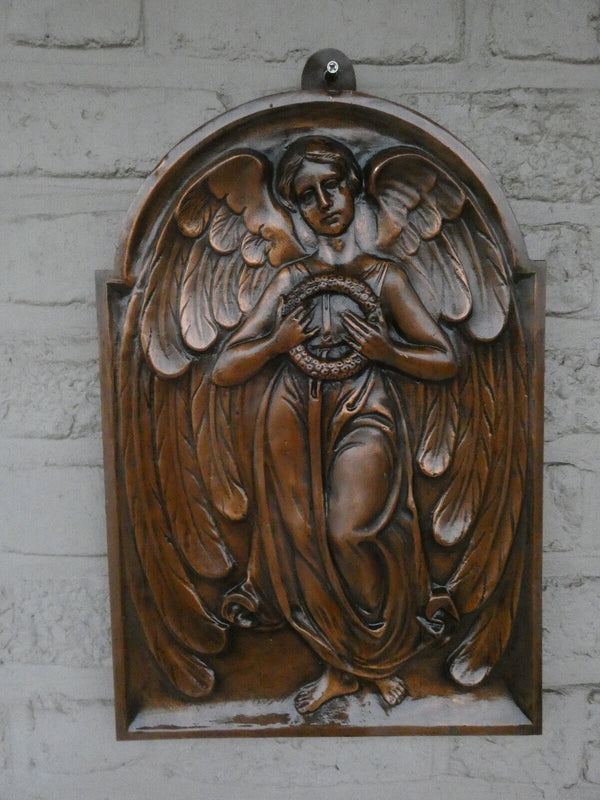 Vintage 1960 Bronze angel relief religious wall plaque panel