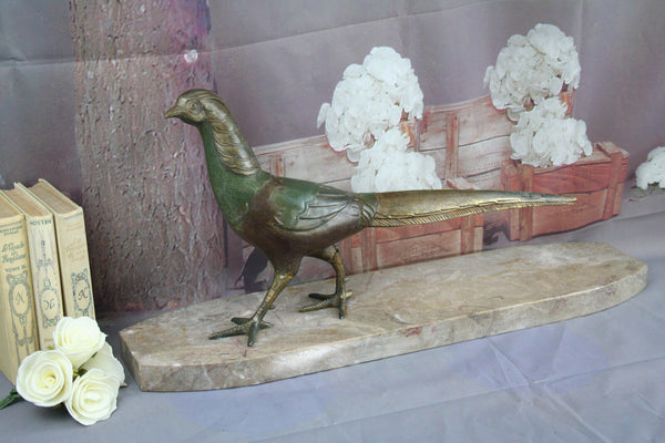 1930's ART DECO Pheasant Spelter Fegule patinated on marble base