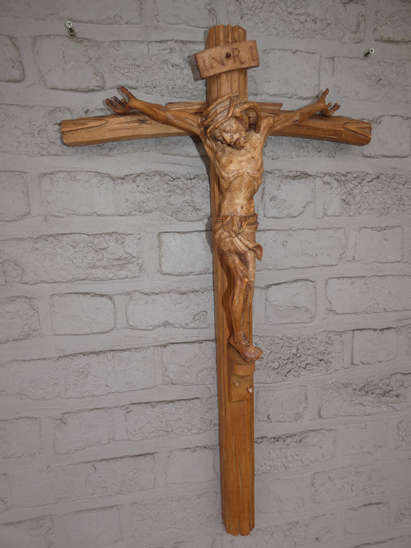 Antique 27,5 " Wood carved crucifix cross religious