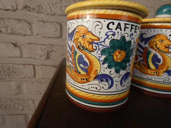 Vintage italian DERUTA pottery hand paint Coffee sugar jar kitchen dragons