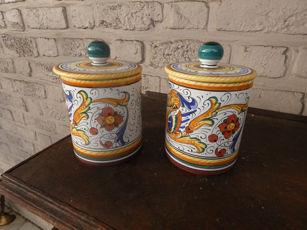 Vintage italian DERUTA pottery hand paint Coffee sugar jar kitchen dragons