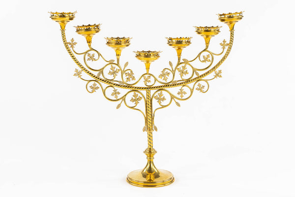 Antique french neo Gothique brass XL church candelabra candle holder 7 arms