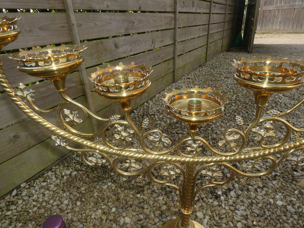 Antique french neo Gothique brass XL church candelabra candle holder 7 arms