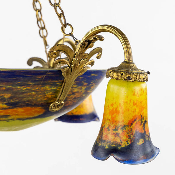 Antique ART DECO NOVERDY glass paste bronze lamp chandelier caryatid heads