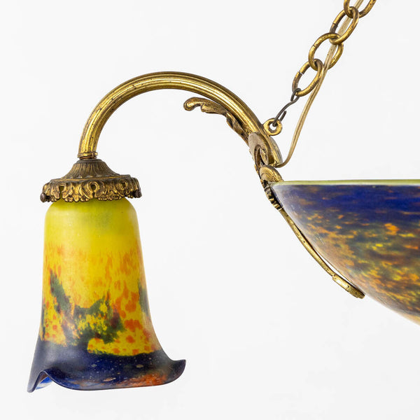Antique ART DECO NOVERDY glass paste bronze lamp chandelier caryatid heads