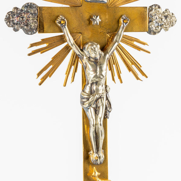 Antique belgian 1850 Silver & brass altar crucifix marked rare  religious