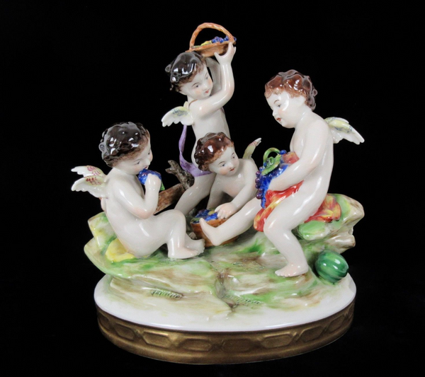 Antique German Volkstedt marked porcelain putti cherub figurine group statue