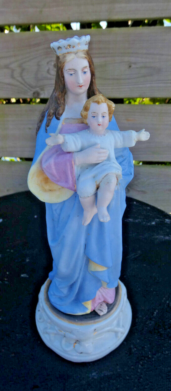 antique Vieux andenne bisque porcelain soft pastel madonna child figurine statue