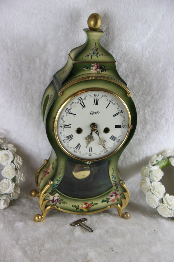 Vintage German hand paint floral table clock 1970  Rare