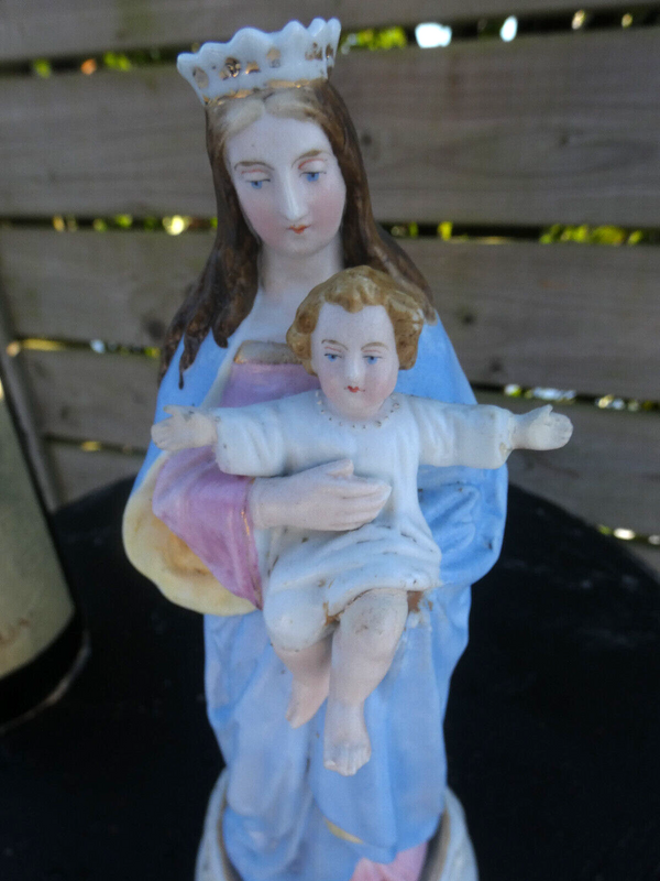 antique Vieux andenne bisque porcelain soft pastel madonna child figurine statue