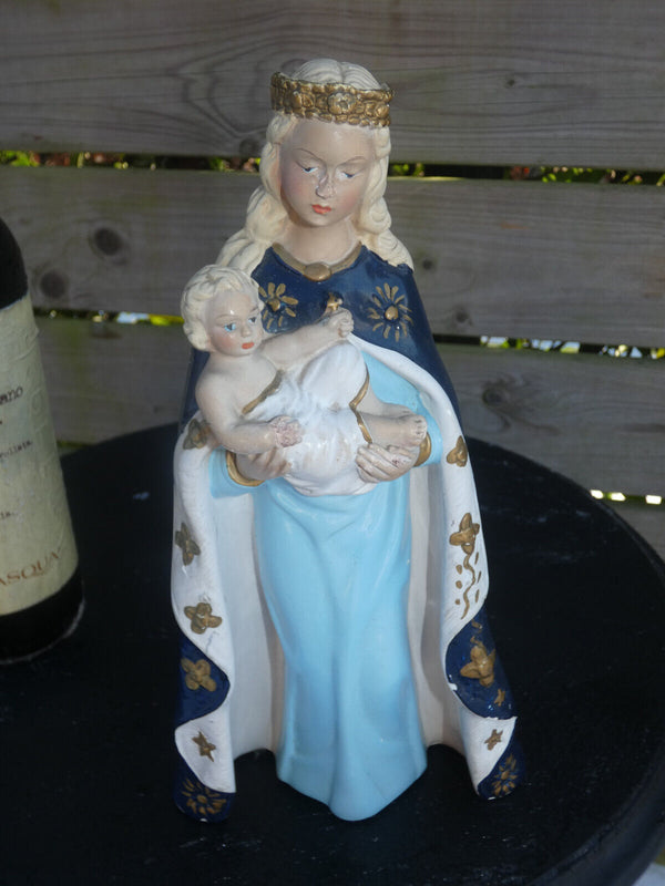 antique chalk madonna child statue figurine marked