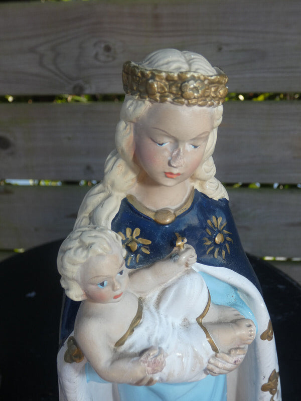 antique chalk madonna child statue figurine marked