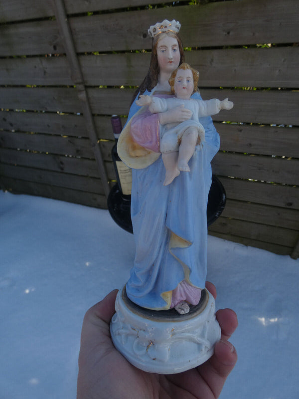 antique Vieux andenne bisque porcelain soft pastel madonna child figurine statue