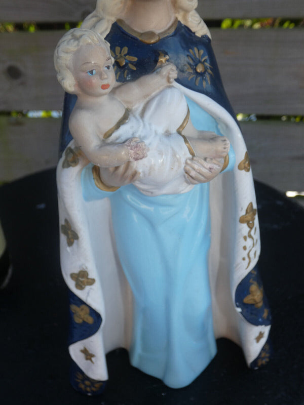 antique chalk madonna child statue figurine marked