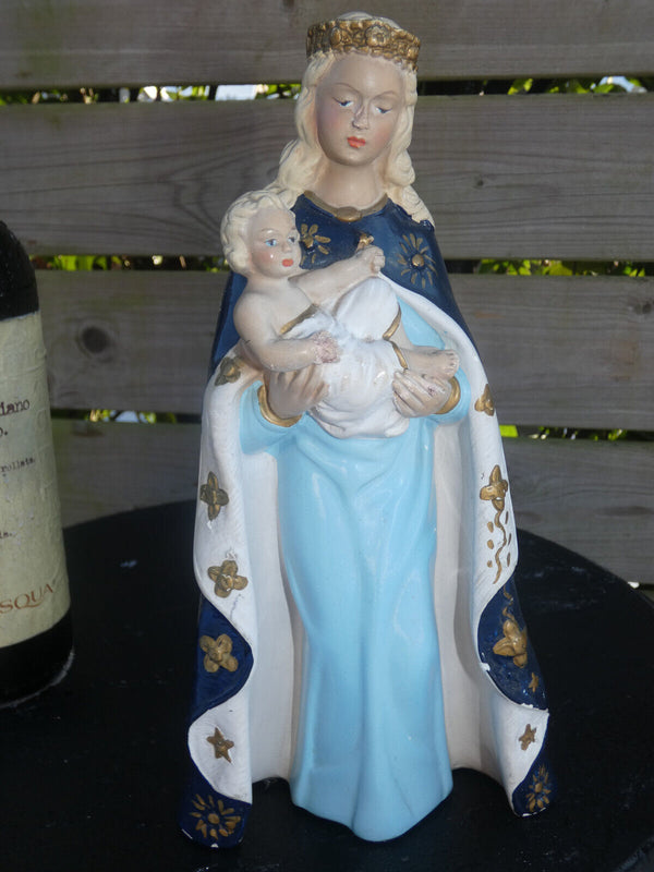 antique chalk madonna child statue figurine marked