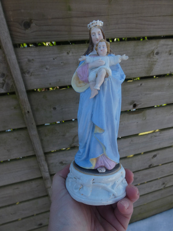 antique Vieux andenne bisque porcelain soft pastel madonna child figurine statue