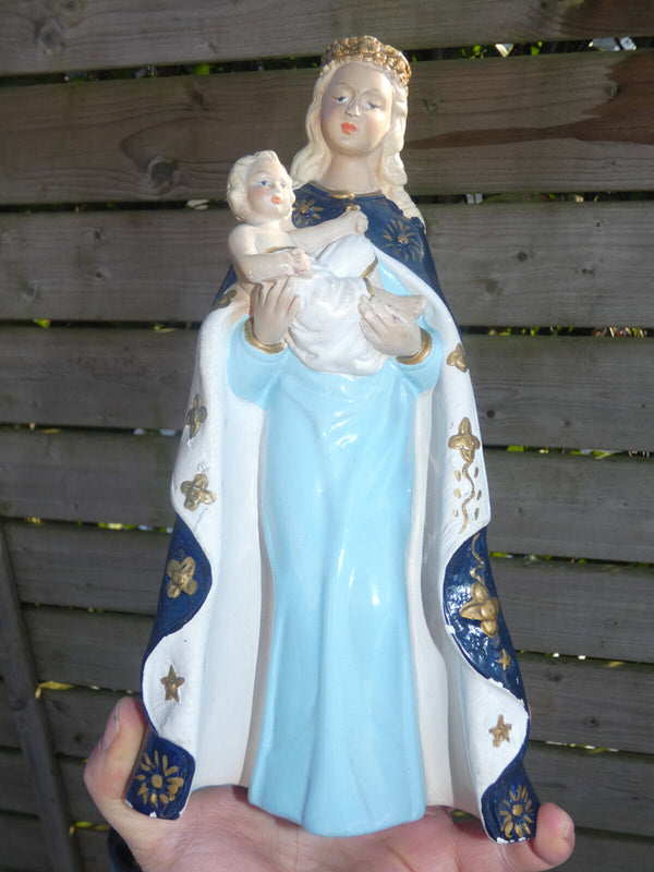 antique chalk madonna child statue figurine marked