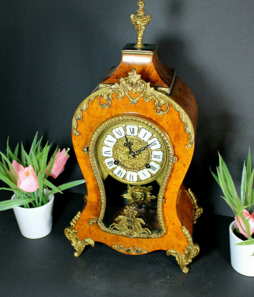 Vintage Boulle clock brass horses mantel clock rare