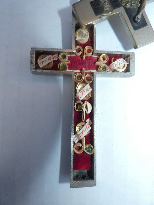 Antique italian Crucifix cross pendant  catholic multi 4 Relics saint holder