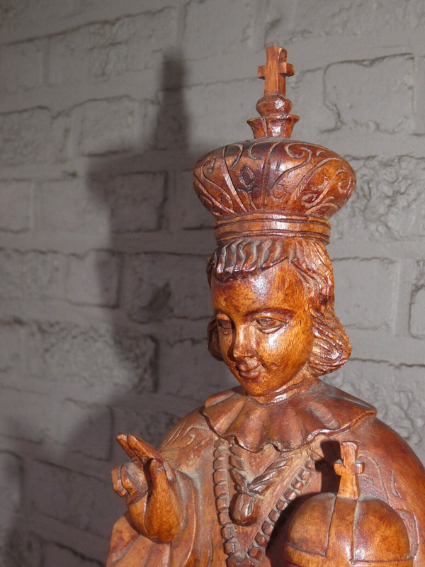 antique wood carved saint santo nino de la Luz Religious statue figurine