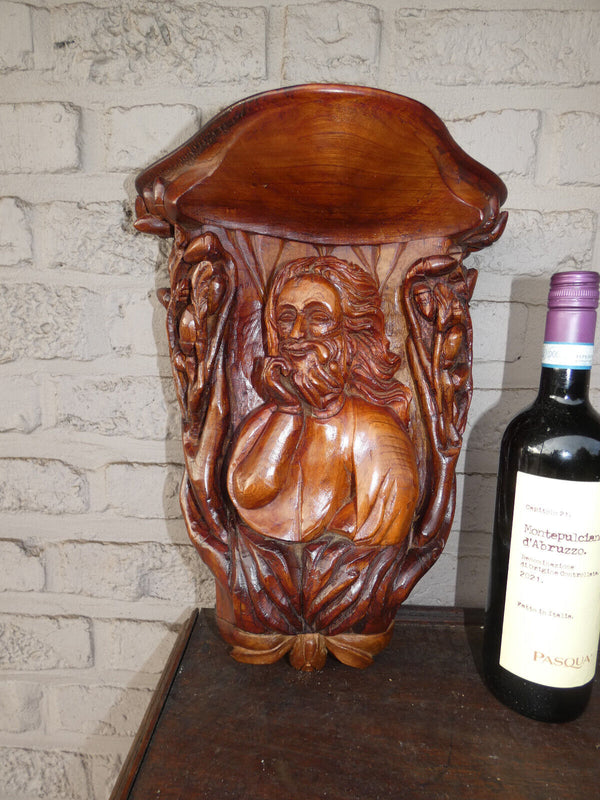 Vintage wood carved 70s Christ wall console