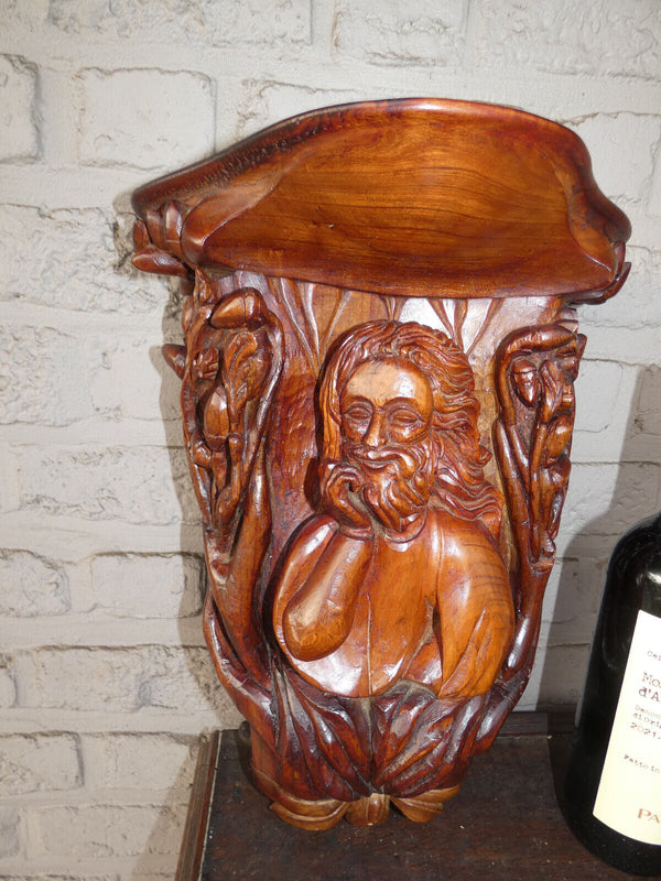 Vintage wood carved 70s Christ wall console