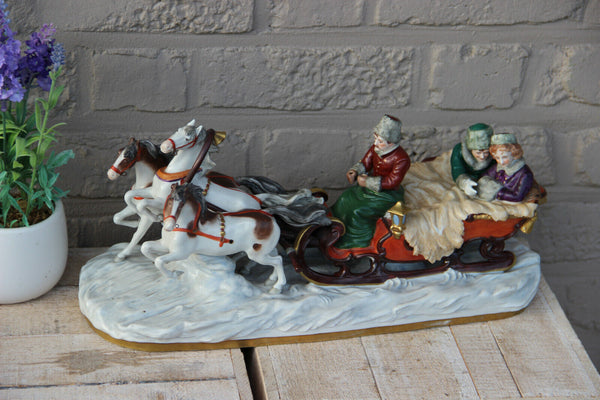 Antique German Scheibe alsbach porcelain Statue group sled horses figural