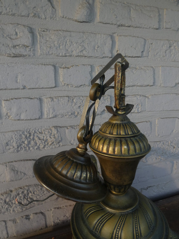 Vintage French 1960 Brass Glass paste shades red white  chandelier eagle 3 arm