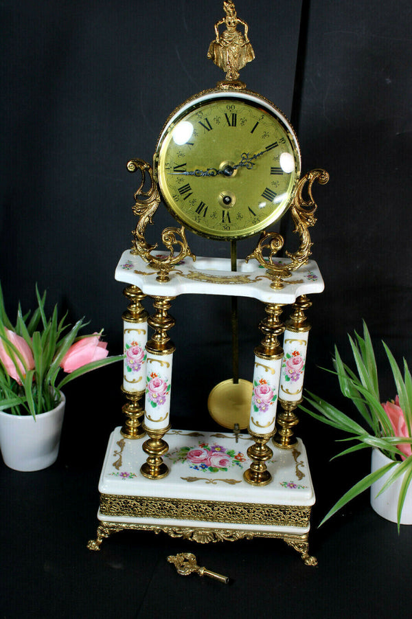 Vintage mantel porcelain Clock floral figurine top 1970