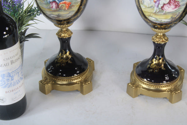 PAIR Acf sevres marked porcelain victorian scene Vases urns