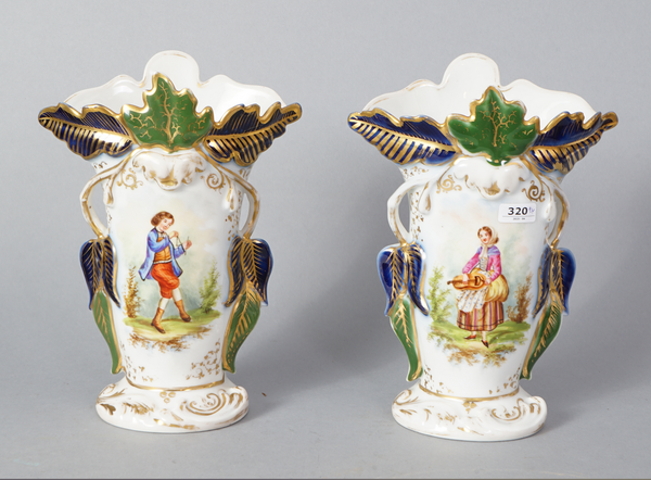 pair antique french vieux paris porcelain vases with potraits 1900s