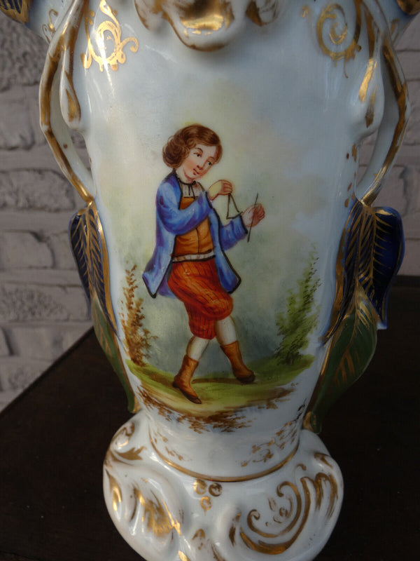 pair antique french vieux paris porcelain vases with potraits 1900s