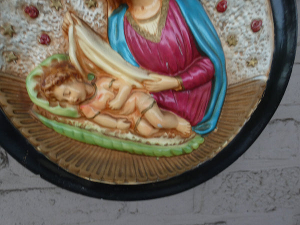 Antique pair Religious holy family joseph mary jesus relief plaques set