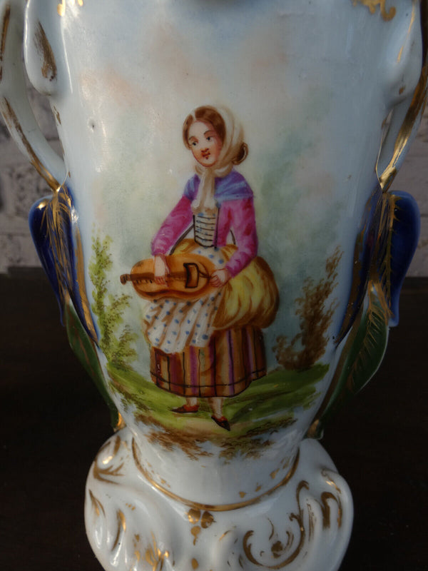 pair antique french vieux paris porcelain vases with potraits 1900s