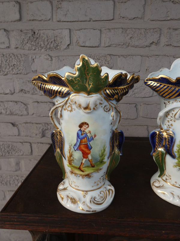 pair antique french vieux paris porcelain vases with potraits 1900s