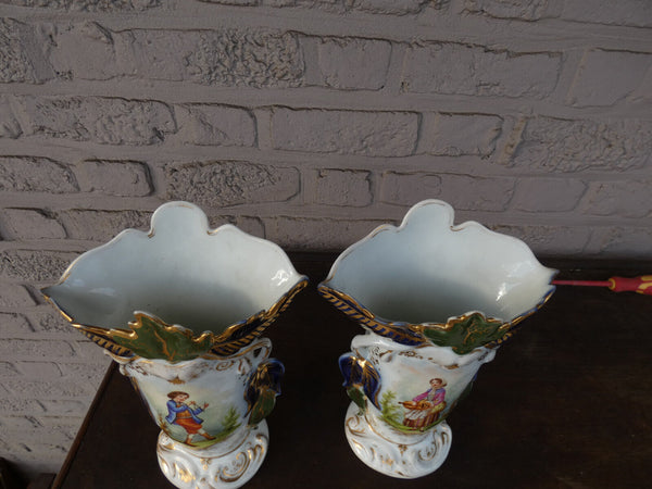 pair antique french vieux paris porcelain vases with potraits 1900s