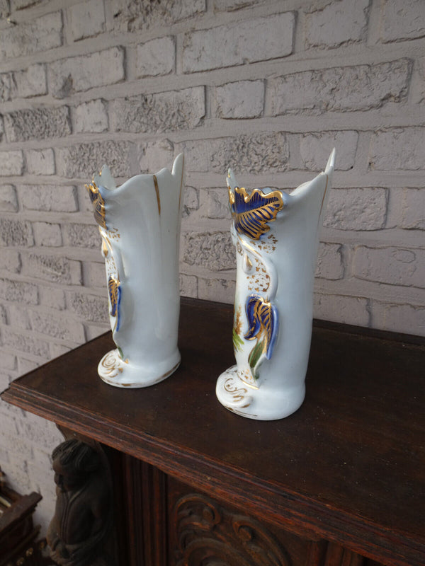 pair antique french vieux paris porcelain vases with potraits 1900s