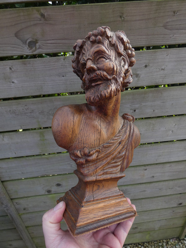 Antique Belgian wood carved Bacchus statue figurine wine