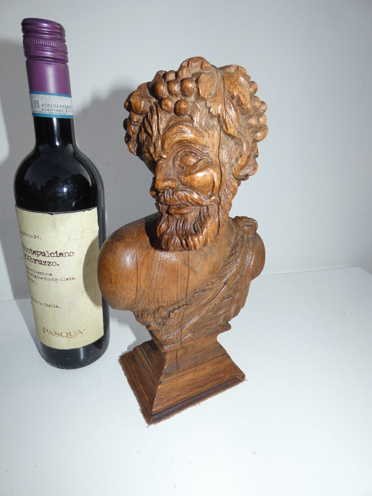 Antique Belgian wood carved Bacchus statue figurine wine | FF-Antiques