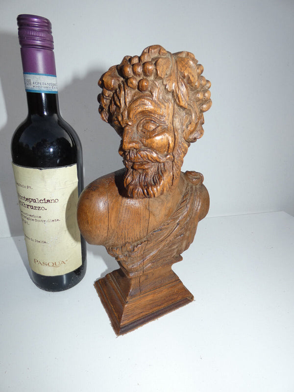 Antique Belgian wood carved Bacchus statue figurine wine