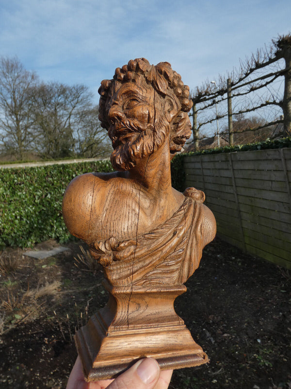 Antique Belgian wood carved Bacchus statue figurine wine