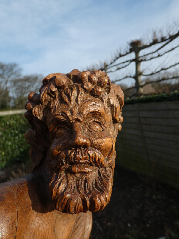 Antique Belgian wood carved Bacchus statue figurine wine