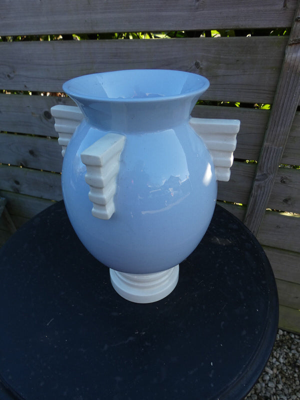 Belgian BOCH Freres Art deco marked Light blue white vase 1930