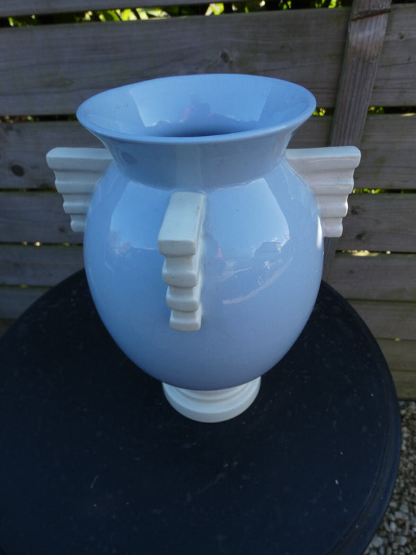 Belgian BOCH Freres Art deco marked Light blue white vase 1930