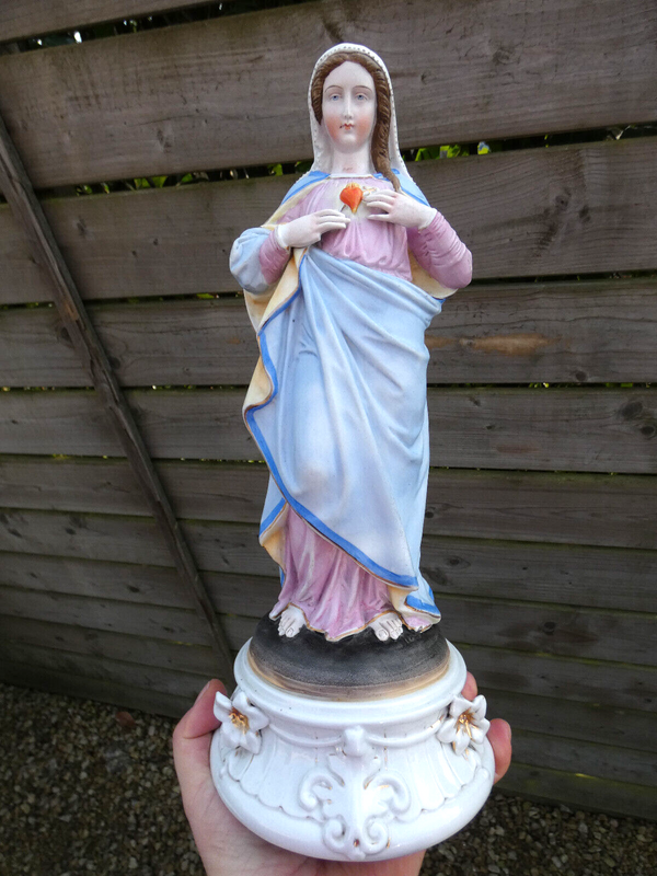 Antique Belgian vieux andenne bisque porcelain madonna statue figurine religious